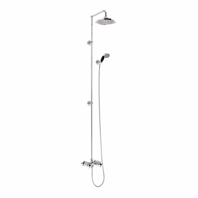 Eden Thermostatic Exposed Shower Bar Valve Single Outlet with Extended Rigid Riser and Swivel Shower Arm with 6 inch rose  - Black